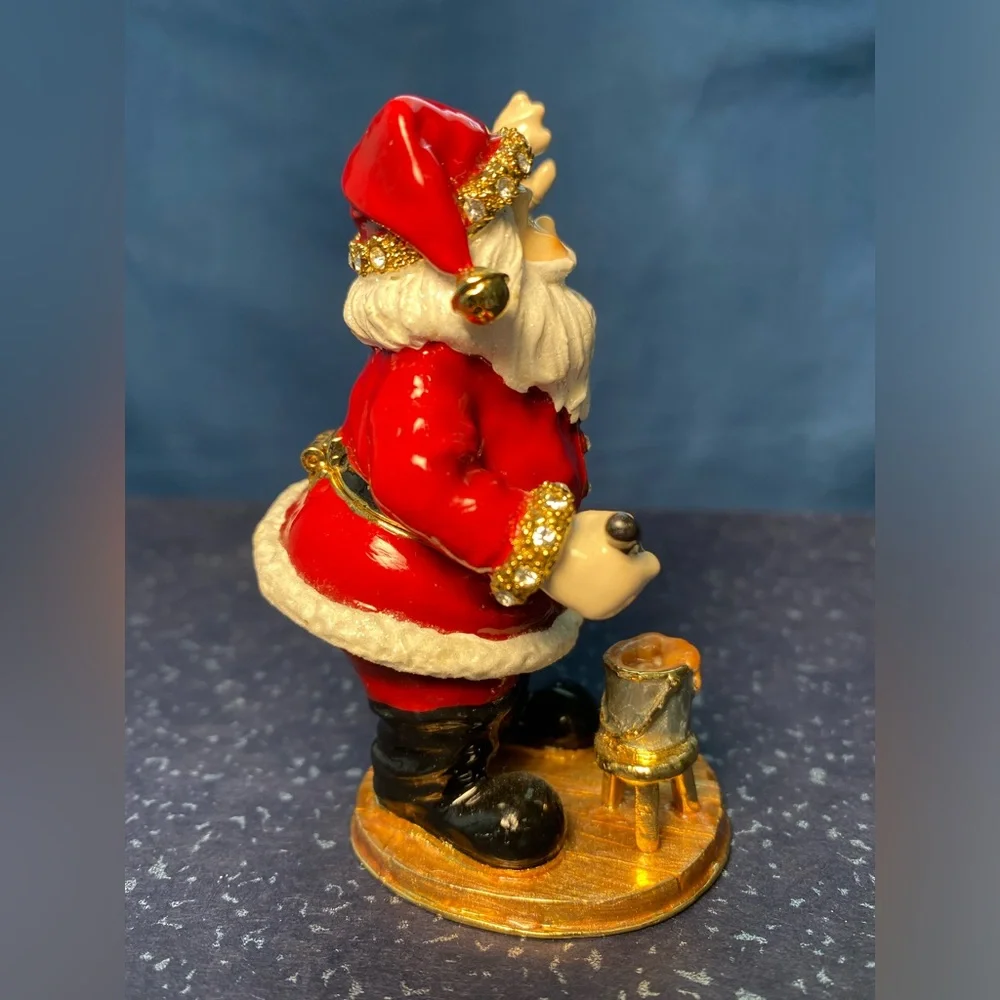 Kubla Crafts Bejeweled Enamel Over Pewter Santa Trinket Box